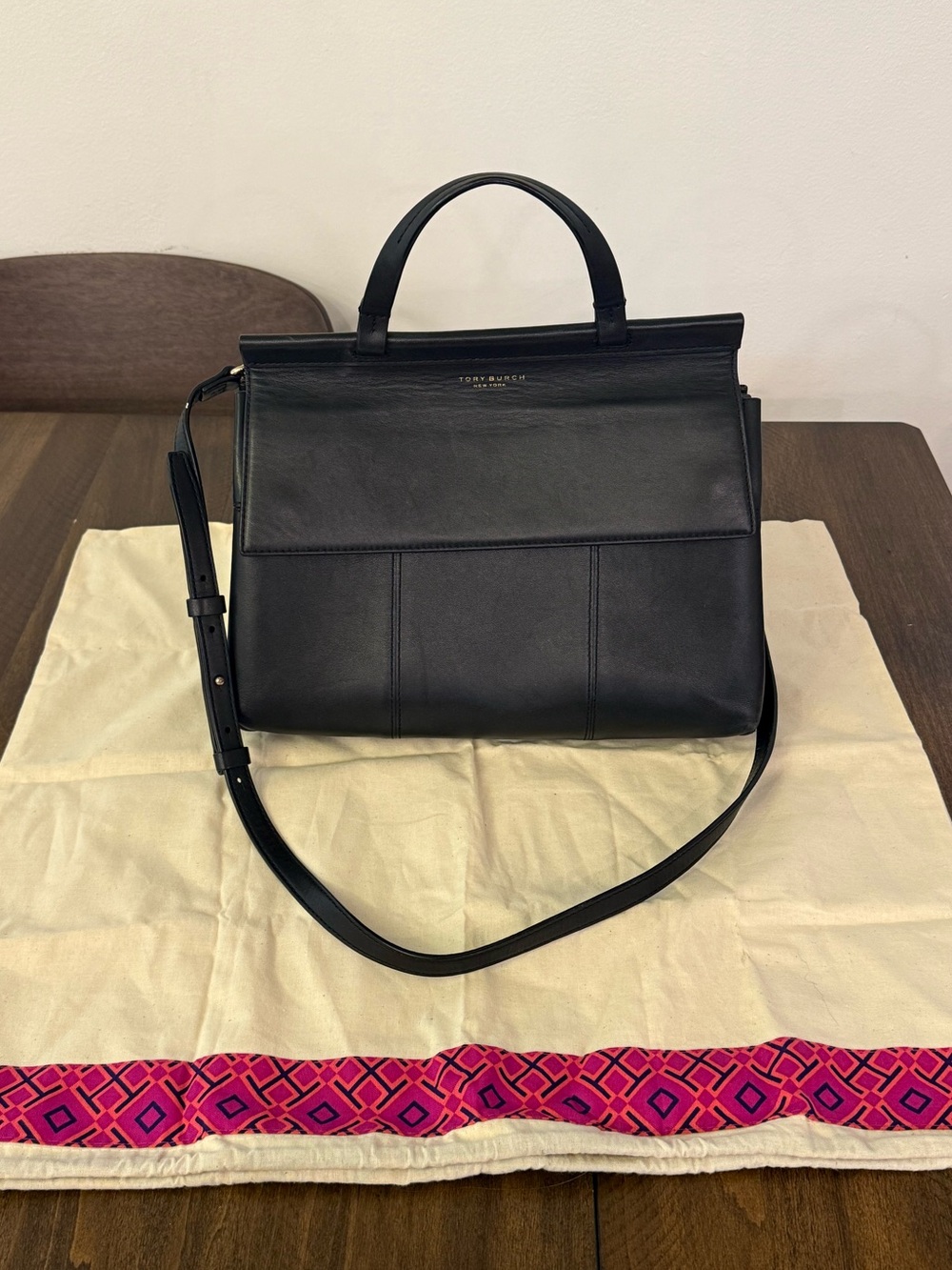 Tory Burch Block-T Black Leather Satchel Bag